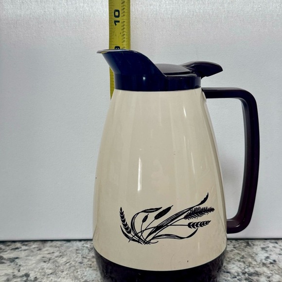 Thermo Serv Insulated Coffee Carafe Cream & Brown Vntg 1 Liter Rare Wheat Design - Picture 12 of 12